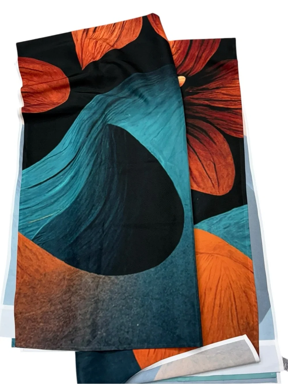 Bold Orange & Teal Floral Curtain Panels Curtain Set Rod Pocket 40x82